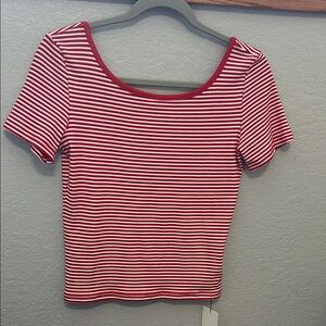 Red and White Striped Women's Top